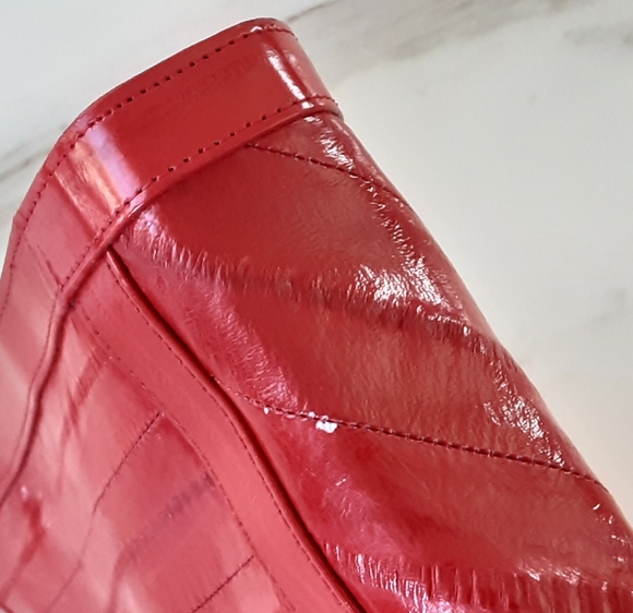 LEATHER OF THE SEA Red Eel Skin Shoulder | Envelope Clutch Bag - Vtg - Picture 12 of 14